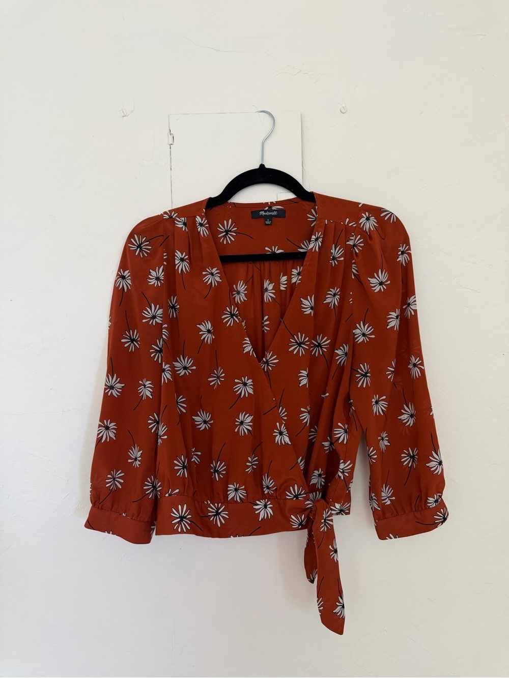 Madewell Rust Floral Wrap Blouse